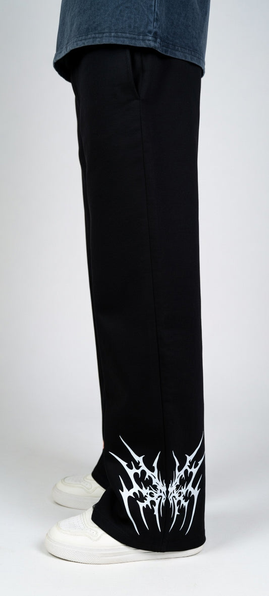 Gothic Bat Leg Print Baggy Pants - Black & White Oversized Streetwear Trousers