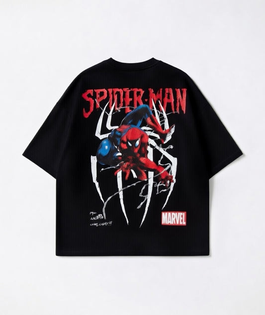 Spider-Man Black Oversized T-Shirt - Heavyweight Streetwear Tee with Front & Back Print
