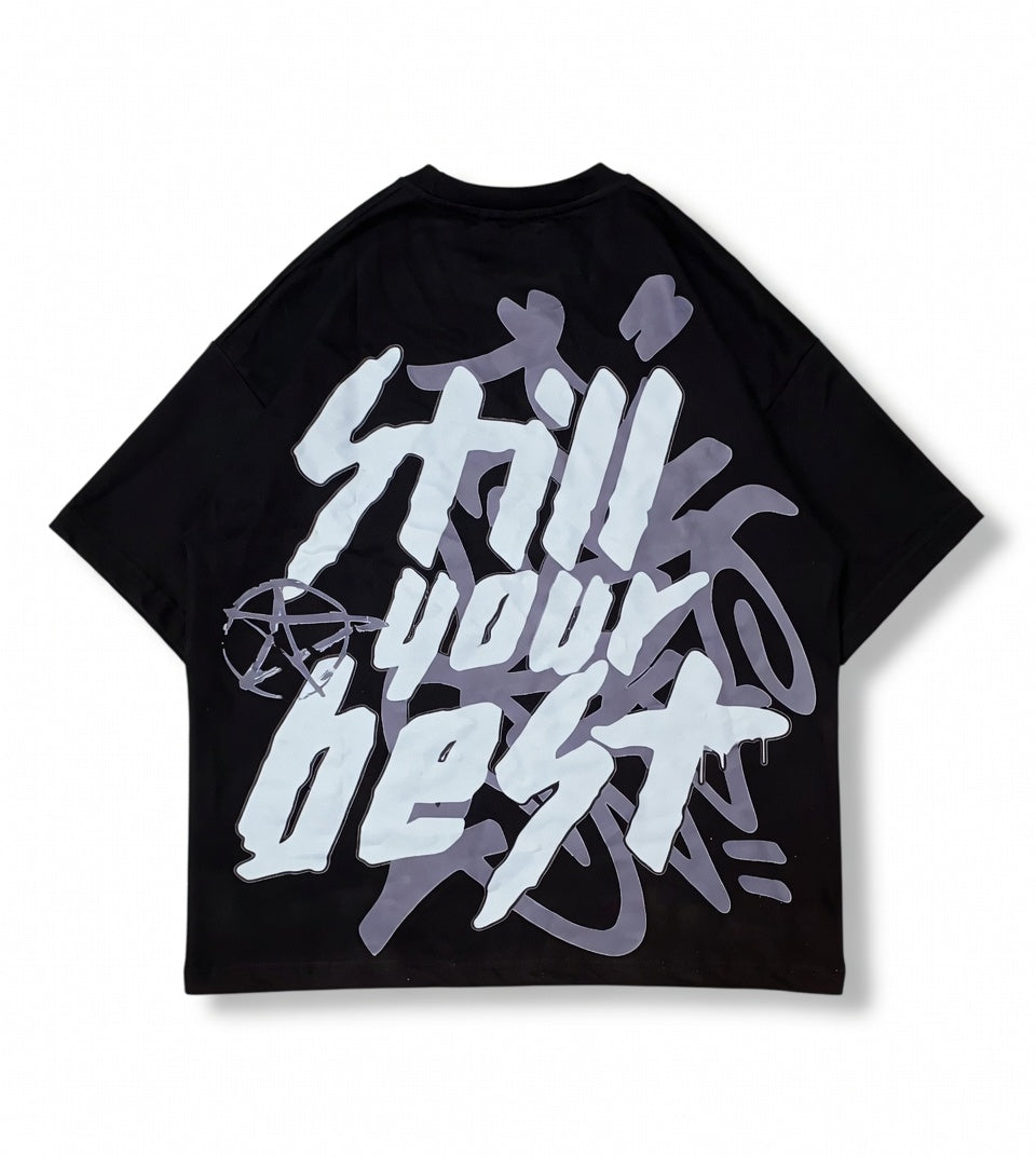 Still Your Best Black Oversized Graffiti T-Shirt - Heavyweight Streetwear Tee