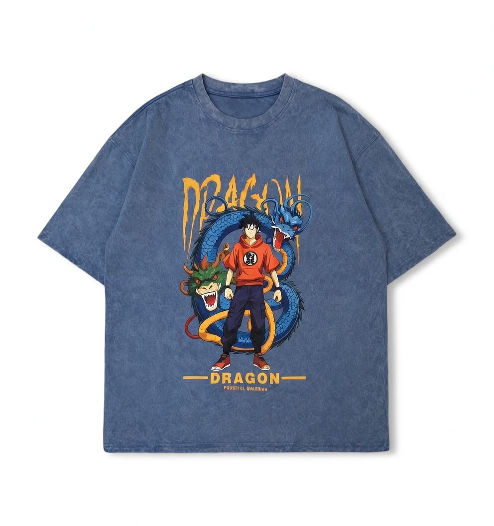 Dragon Ball Z Goku Blue Oversized Dragon Guardian T-Shirt - Heavyweight Streetwear Tee