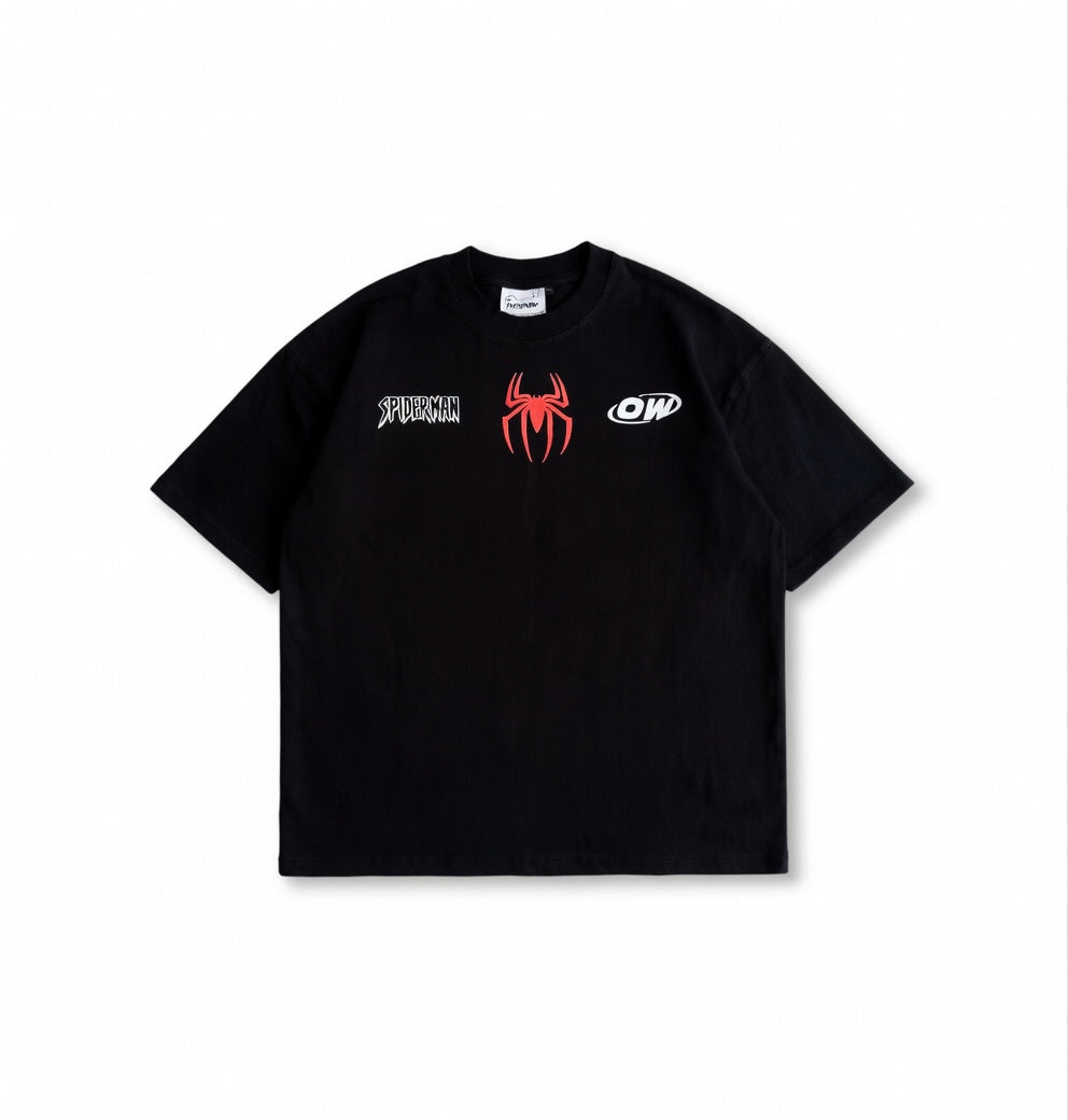 Spider-Man Black Oversized T-Shirt - Heavyweight Streetwear Tee with Front & Back Print