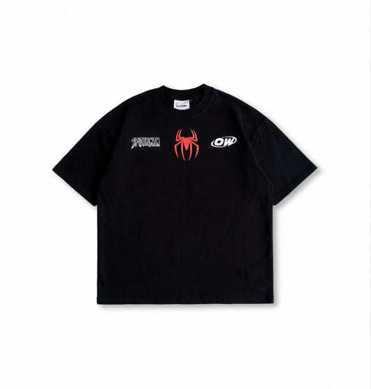 Spider-Man Black Oversized T-Shirt - Heavyweight Streetwear Tee with Front & Back Print