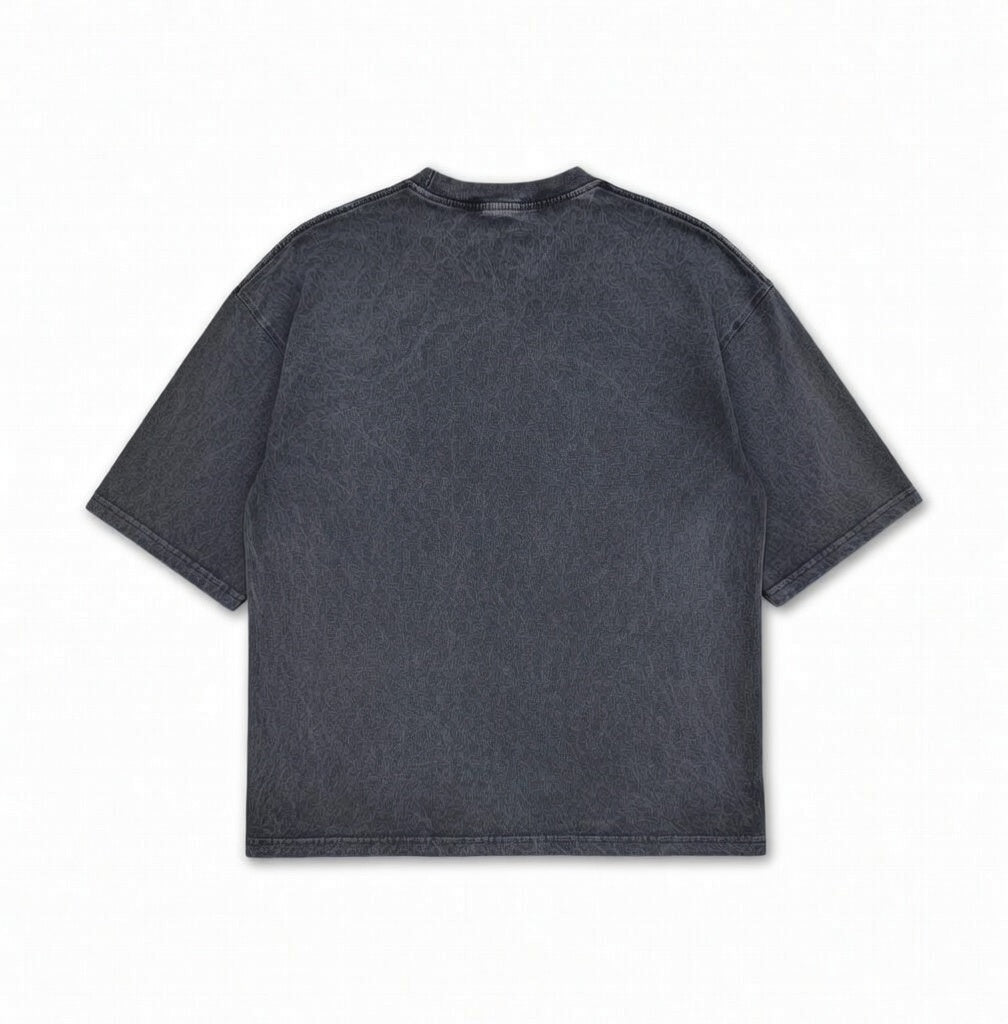 Gothic Bat Graphic Grey Acid Wash Oversized T-Shirt - Heavyweight Streetwear Tee
