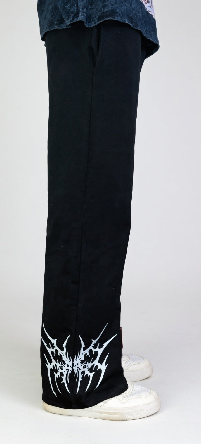Gothic Bat Leg Print Baggy Pants - Black & White Oversized Streetwear Trousers