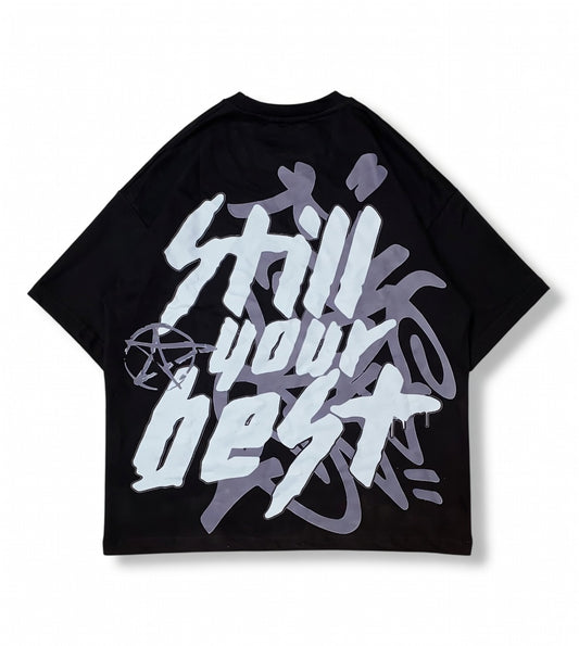Still Your Best Black Oversized Graffiti T-Shirt - Heavyweight Streetwear Tee